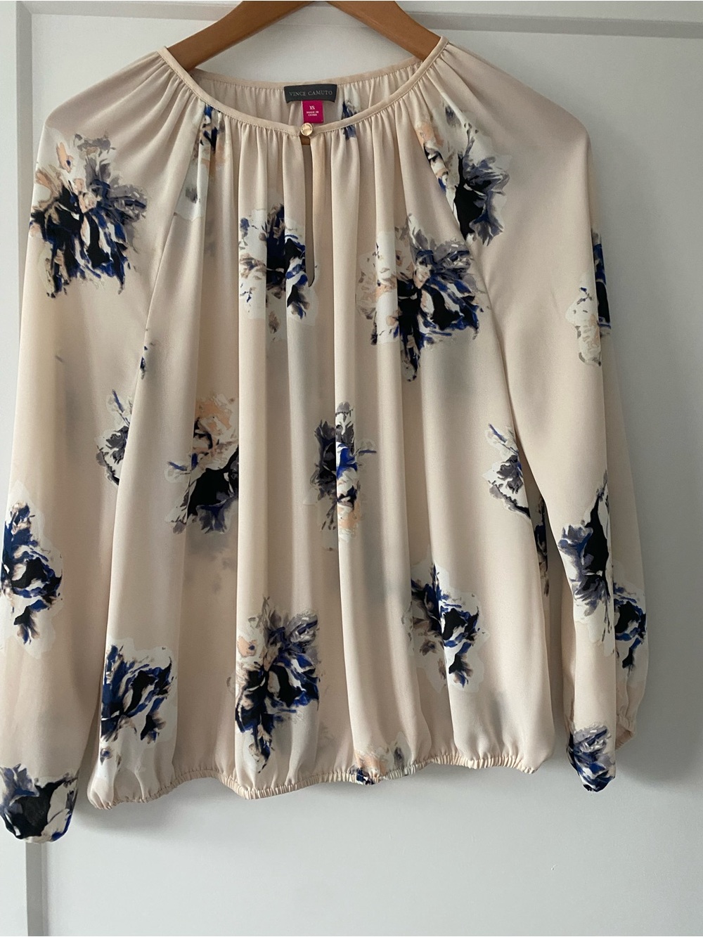 Vince Camuto Cream Blouse with Navy Floral Print
